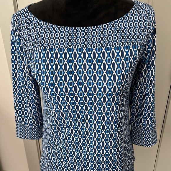 Ann Taylor XS blue black white print tunic top‎ - Picture 2 of 7